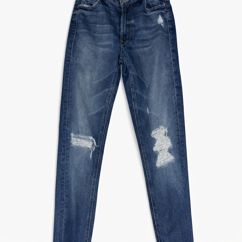 High Rise MOTHER The Dazzler Shift Distressed Skinny Jeans Medium Wash Raw Hem - Picture 2 of 16